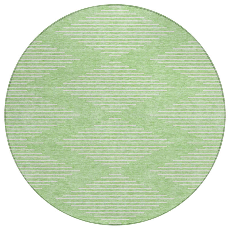 Mint Green Round Synthetic Flat Woven Washable Rug