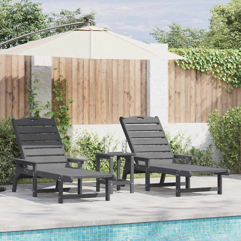 Sun Lounger Reclining Polyethylene Outdoor Garden Seating Modern Chair, Gray
