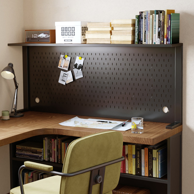 Bureau en bois massif brun et noir en forme de L, H 29,53 po x l 78,74 po x P 47,24 po, Retour à droite