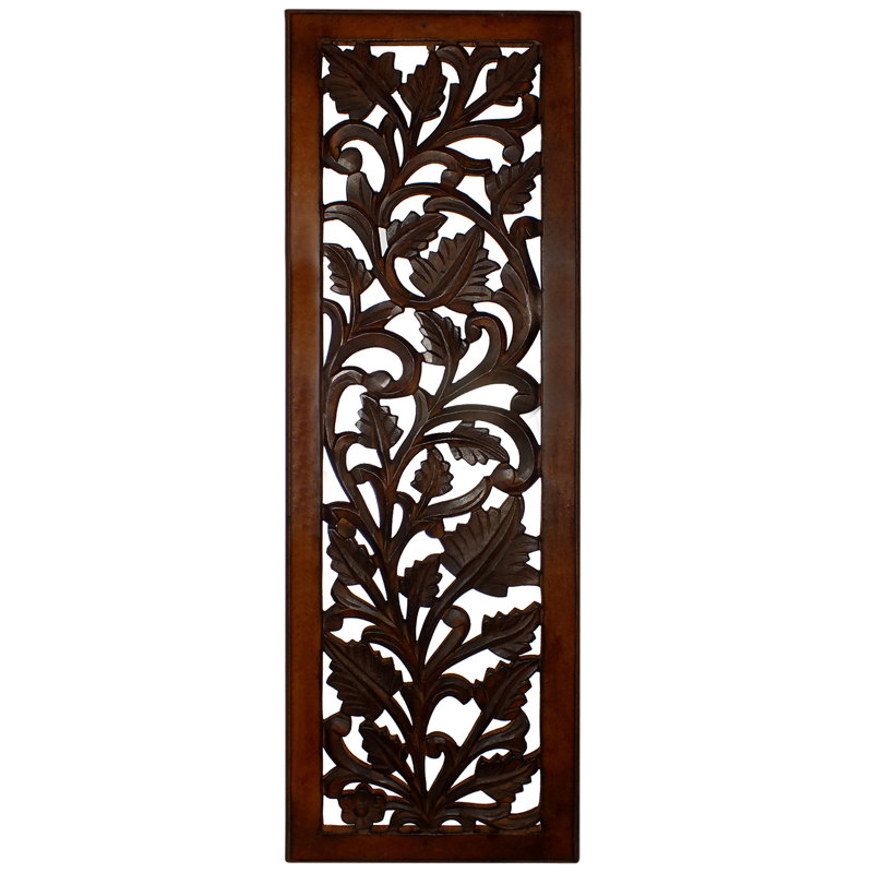 Décoration murale panneau de bois de manguier avec motif de feuilles et de volutes