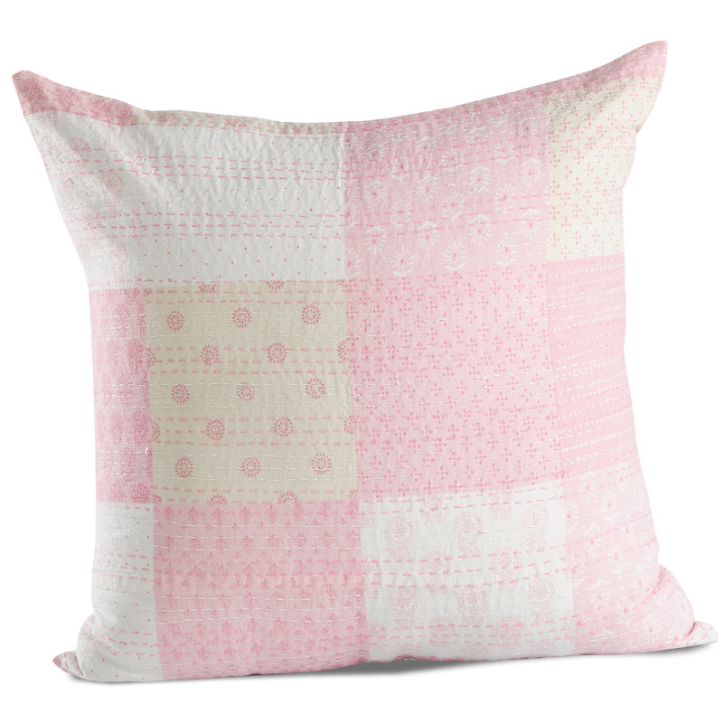 Light Pink and Cream Cotton Patchwork Throw Pillow