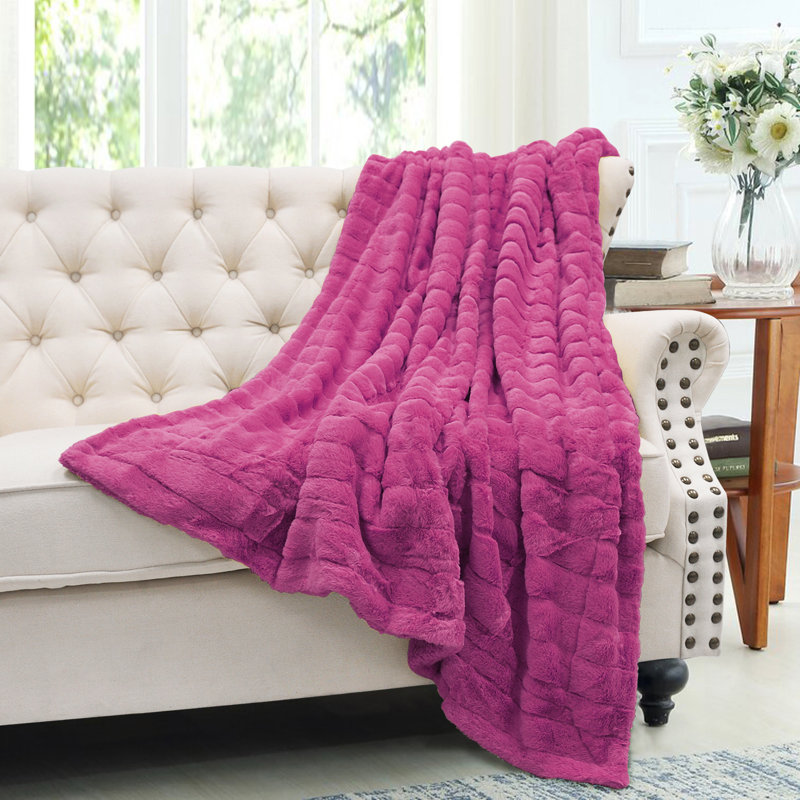 Knitted Throw Blanket, Fuchsia Rose, 127cm W x 152.4cm L
