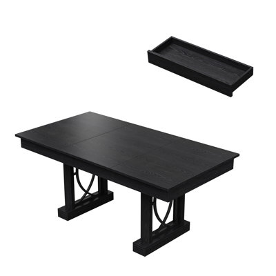 Spacious 71-Inch Dining Table for 6-8, Rectangular Wooden Table with Double Pedestal Base, 2 Storage Drawers