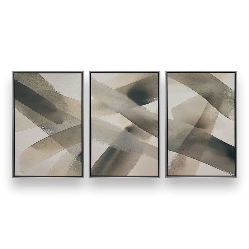 Ensemble de 3 impressions Shadows in Motion, Cadre flottant en chrome poli, 36 po x 24 po