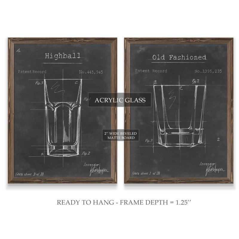«Barware Blueprint I» par Antonyus Bunjamin (Abe) - ensemble de 2 reproductions d'art encadrées, H 20 po x l 16 po, Érable