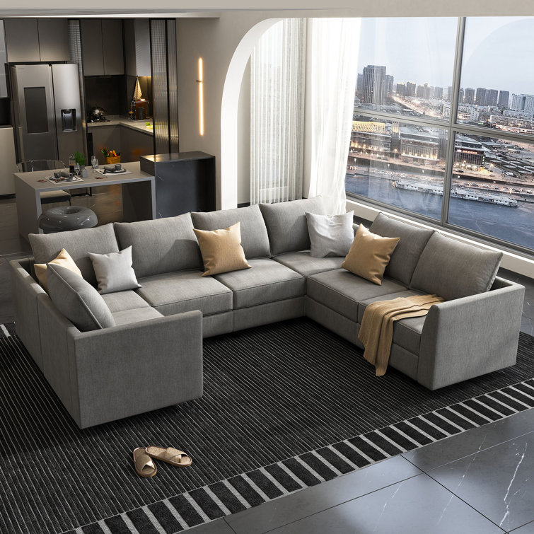 U-Shaped Corner Modular Upholstered Sectional Sofa with Storage Seat