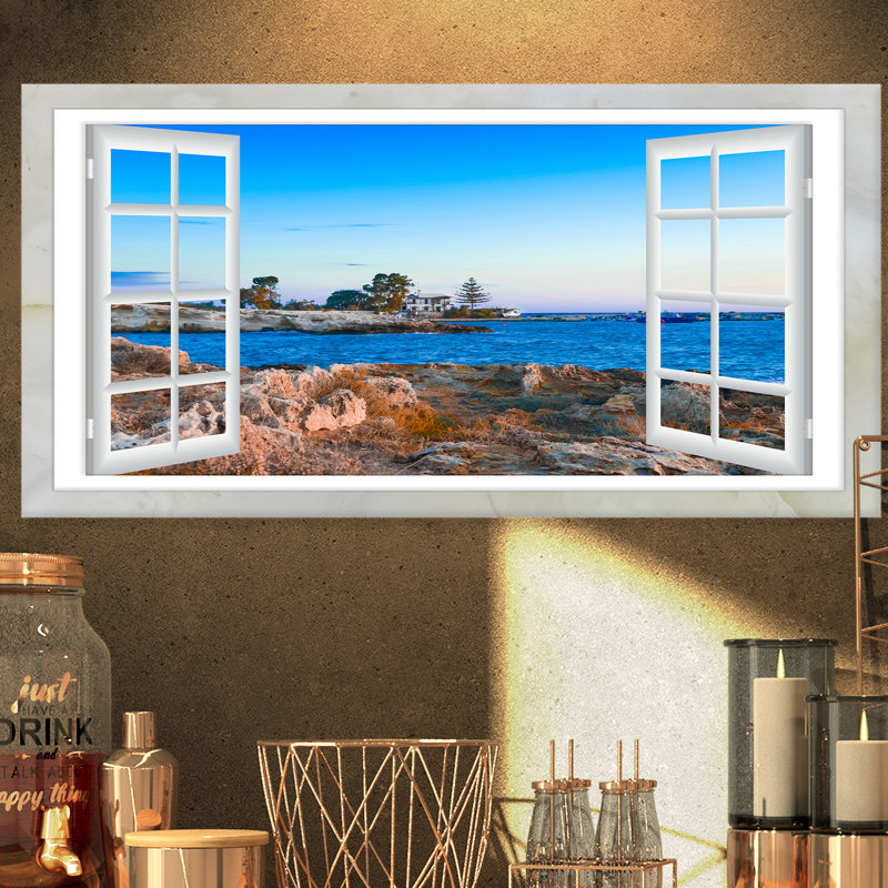 «Open Window to Blue Seashore», reproduction, H 16 po x l 32 po x p 1 po, Toile tendue
