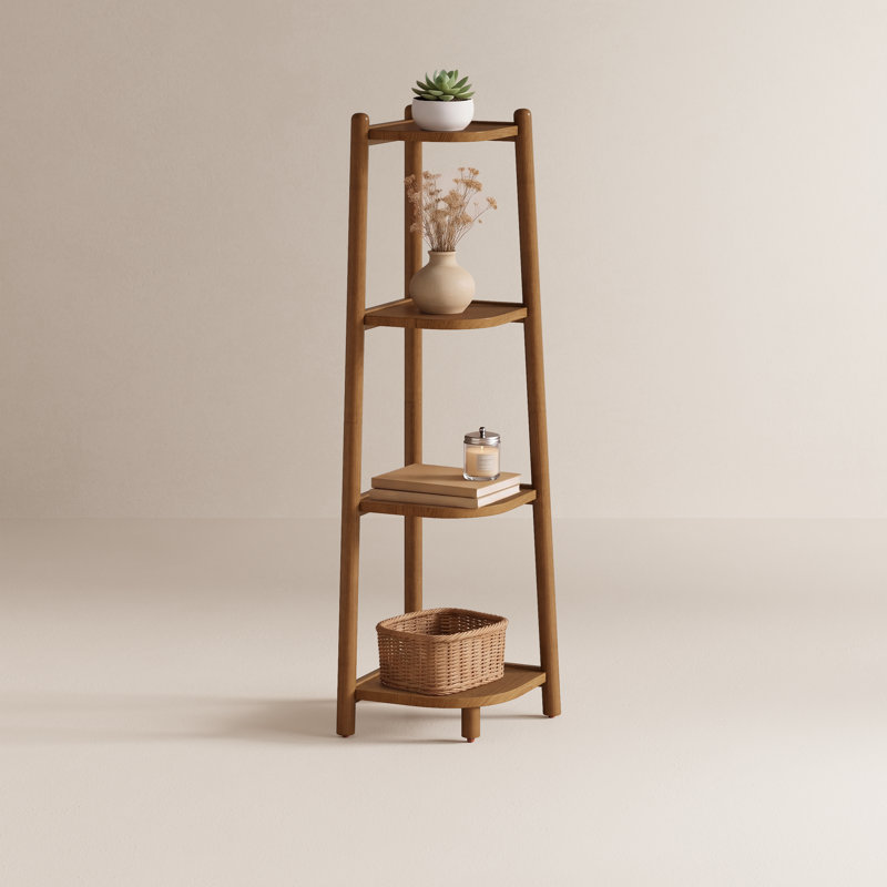 4-Tier Solid Wood Corner Bookcase with Open Display Shelves