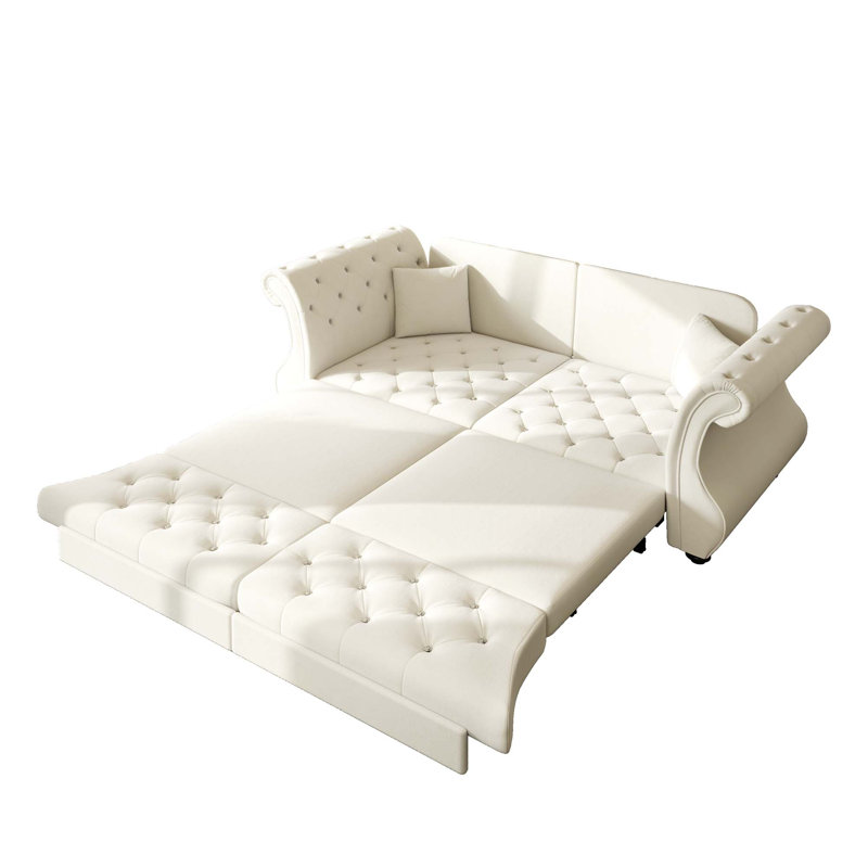 Canapé-lit classique en velours Chesterfield, H 34,6 po x l 83,8 po x P 32,7 po, Beige/White
