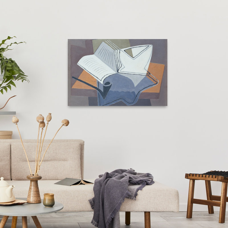 The Pipe And The Open Book, 1926 Abstract Contemporary Wall Art Print by Juan Gris - Wrapped Canvas Print