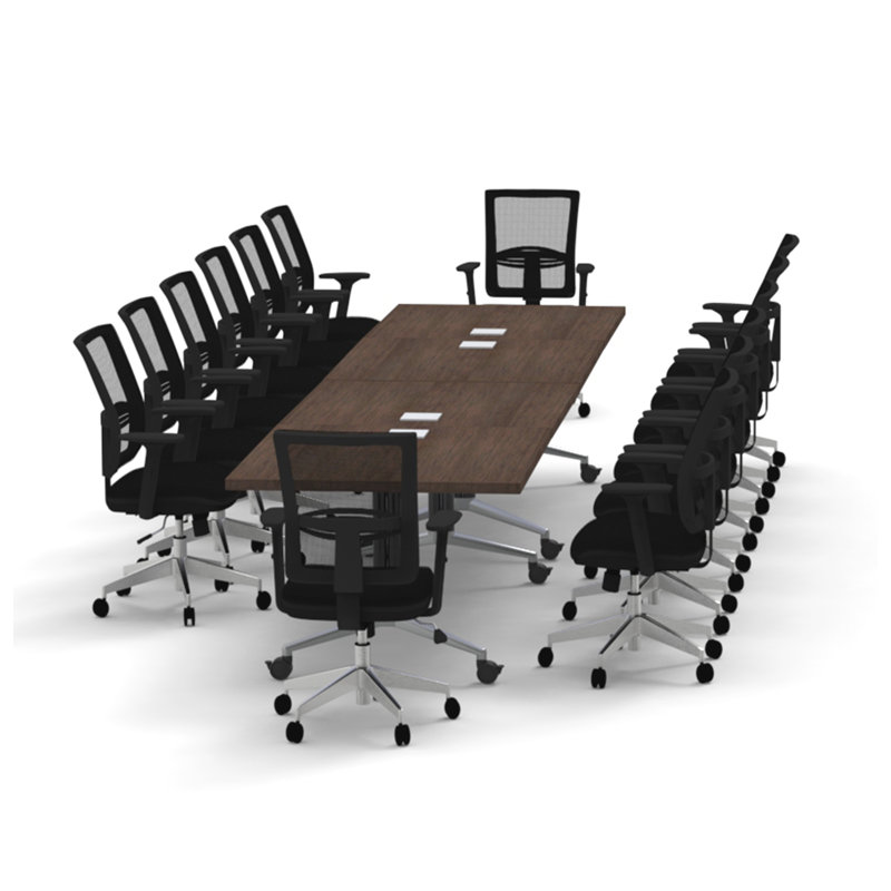 Rectangle 14 Person 80'' L Training Table and Chair Set with Cable Management, Java