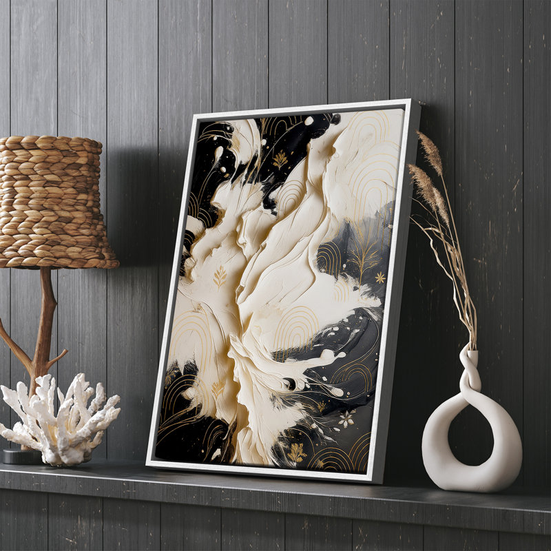 Art mural encadré abstrait rétro antique classique pour chambre à coucher, H 36 po x l 24 po, Blanc