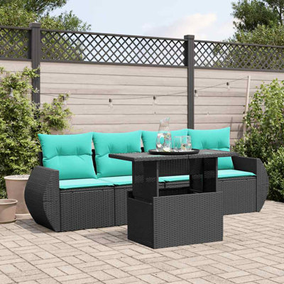 Ensemble de canapé de patio 5 pièces avec coussins en rotin de polyester