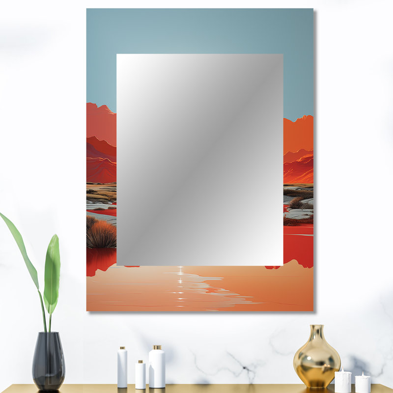 Bold Sunrise Horizon II - Sunrise Decorative Mirror, Traditional Large Wall Mirror, Printed Metal Art, 40" x 30"