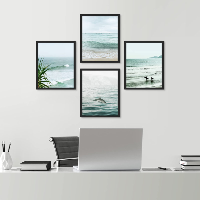 «Tropical Ocean Beach Seascape Horizon», impression sur papier 4 pièces, Noir, H 14 po x l 11 po