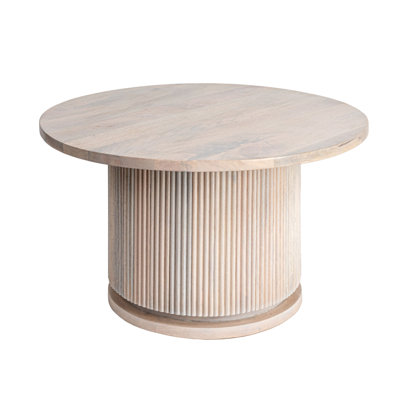 Round Mango Wood Pedestal Coffee Table with Ribbed Base