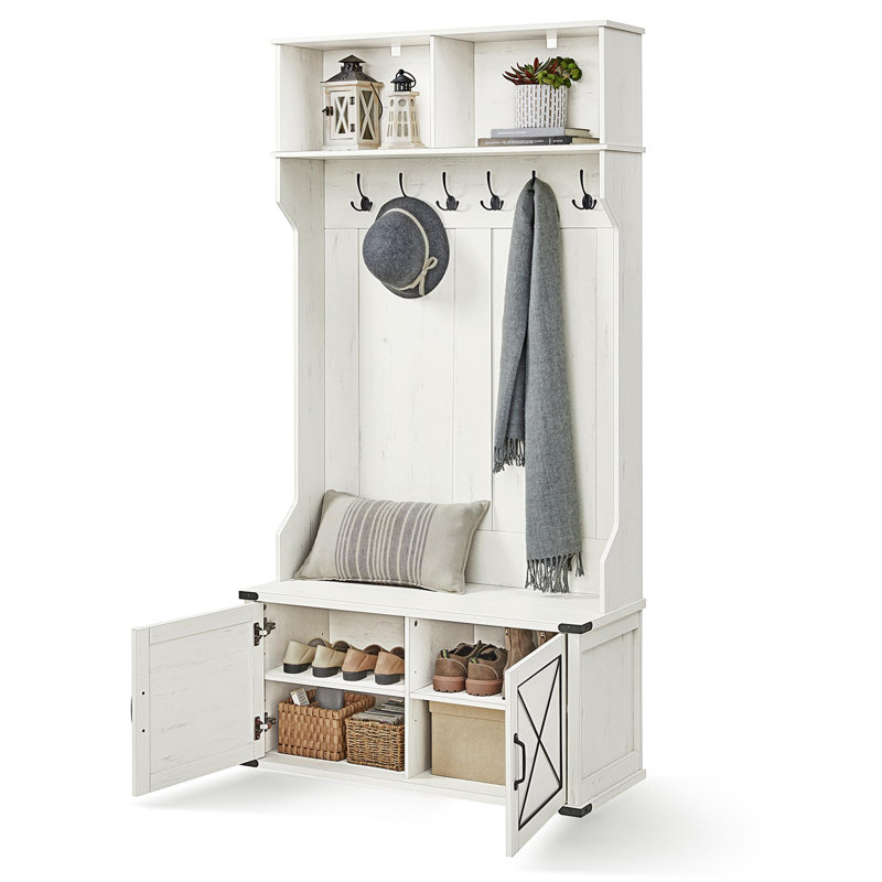 Thirza Hall Tree 39.4'' Wide with Shoe Storage, Rustic White