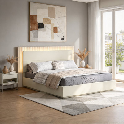 Base de lit plateforme avec tête de lit et lumière DEL
