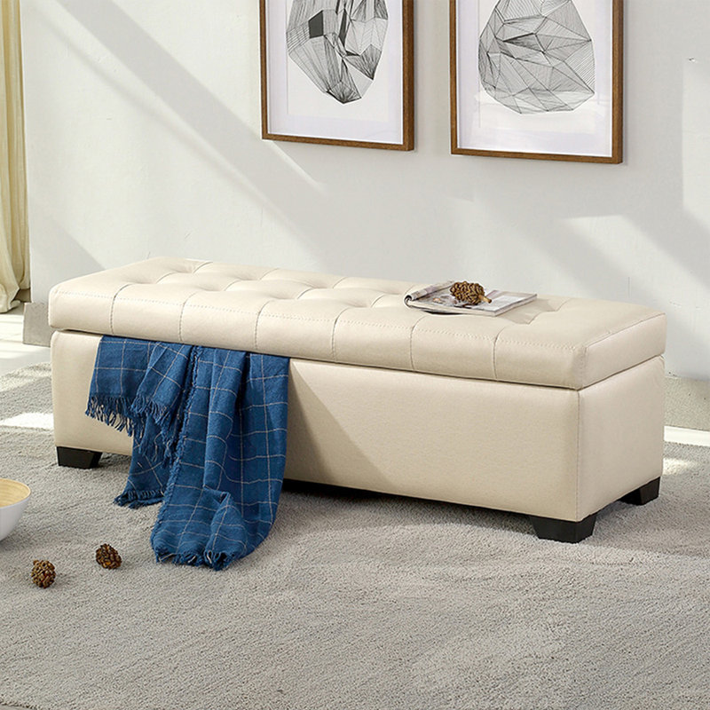 Banc de rangement rembourré beige en polyester avec banc d'entrée, H 15,75 po x l 47,72 po x P 17,72 po, Beige
