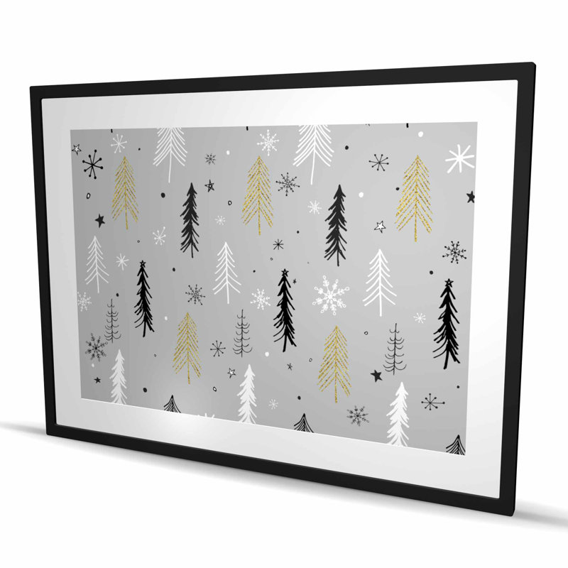 Christmas Tree Pattern - Framed Matted Holiday Print Decor, 48" H x 36" W