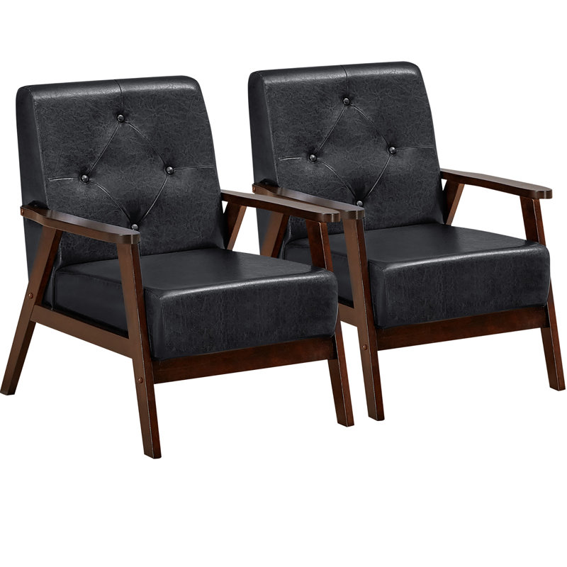 Ensemble de 2 chaises d'appoint en cuir avec pieds en bois d'hévéa et dossier capitonné