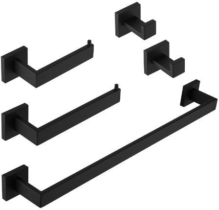 Zephyr Matte Black 5 pieces Decorative Bathroom Hardware sets, Matte Black