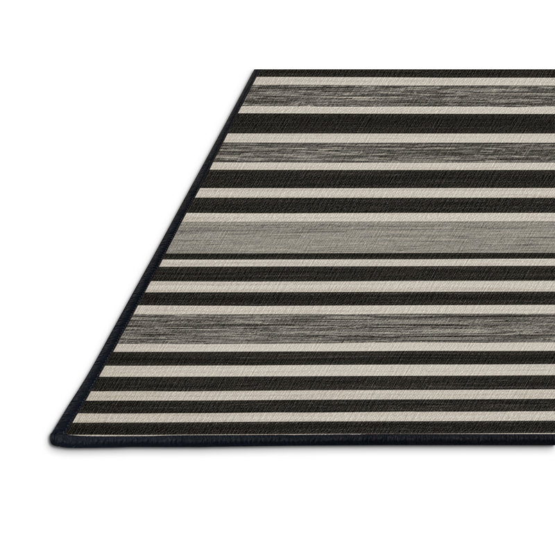 Washable Granite Light Gray Striped Area Rug, Rectangle 3' x 5'