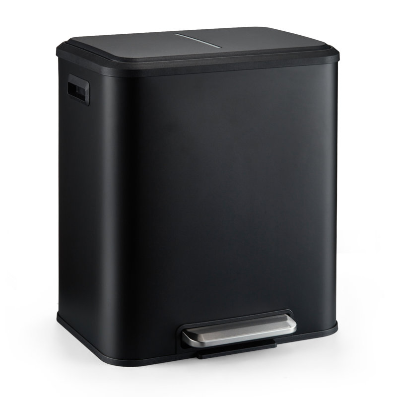 Poubelle à double compartiment rectangulaire 2 x 4 gal (2 x 15 L), poubelle de recyclage avec couvercle et marchepied doux pour la salle de bain et la cuisine, noir