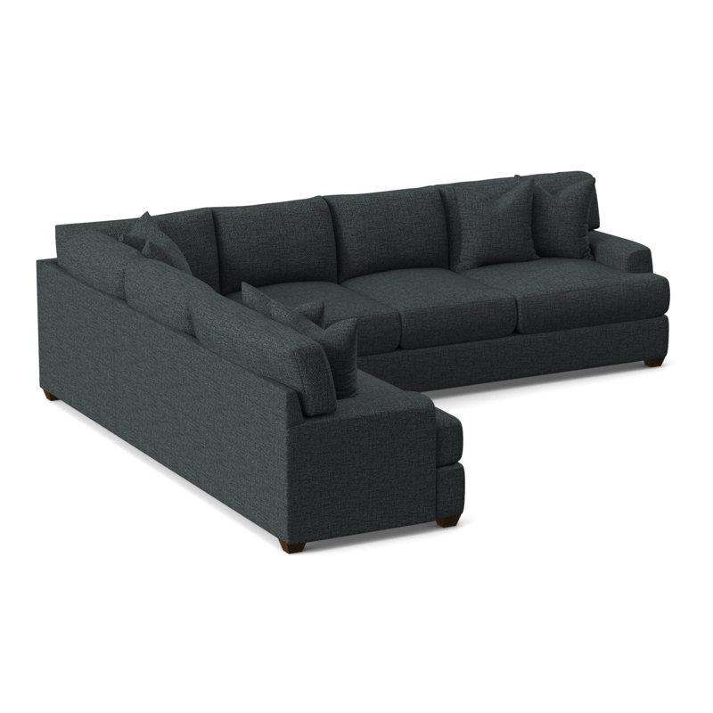 Canapé modulaire de coin large de 125 po Emilio, Accoudoir à gauche (vu de face), Velours performance océan Bella