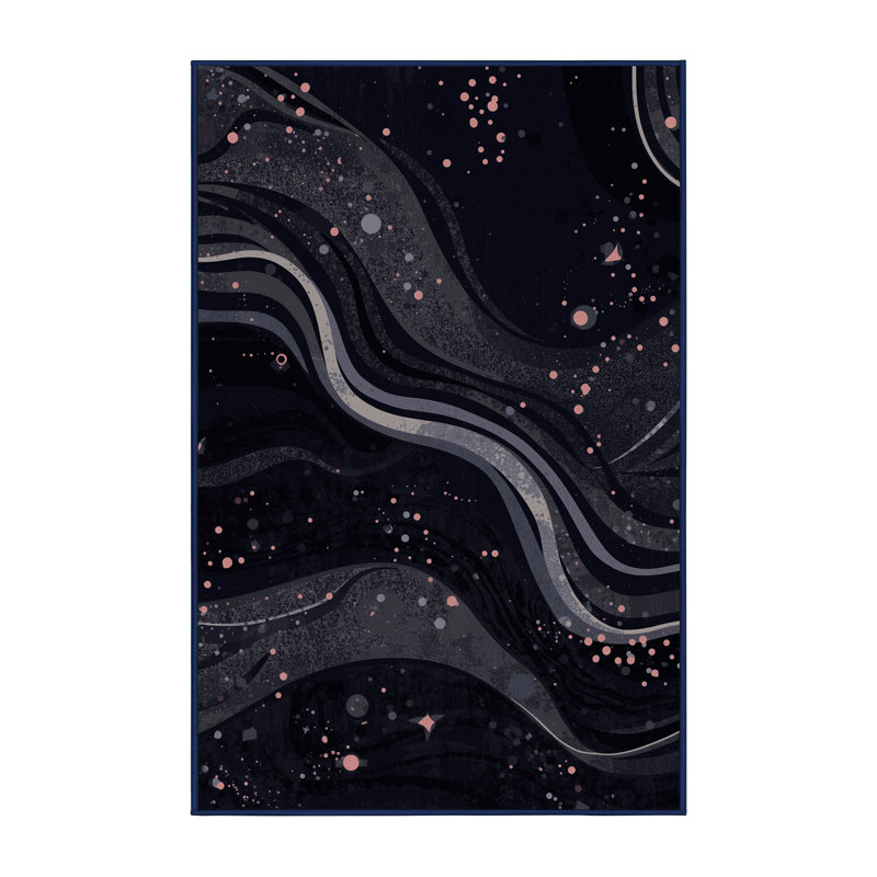 Tapis éclectique abstrait gris lavable à la machine, 5 x 8