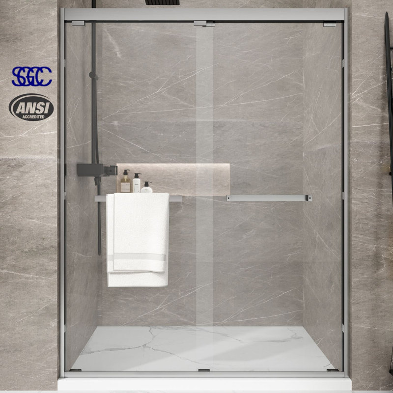 56"-60" W x 76" H Framed Sliding Shower Door in Brushed Nickel with 5/16" Tempered Glass, Anti-Shatter Film & Easy-Clean Coating