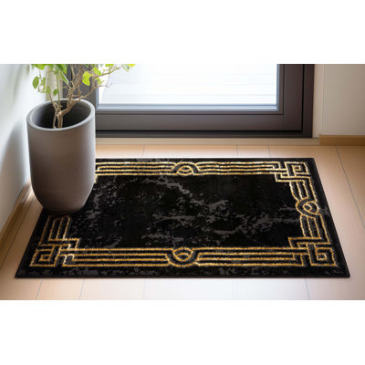 Fairmont  Marble Abstract Black Gold Glam Area Rug for Living Room, Bedroom, Dining Room and Hallway