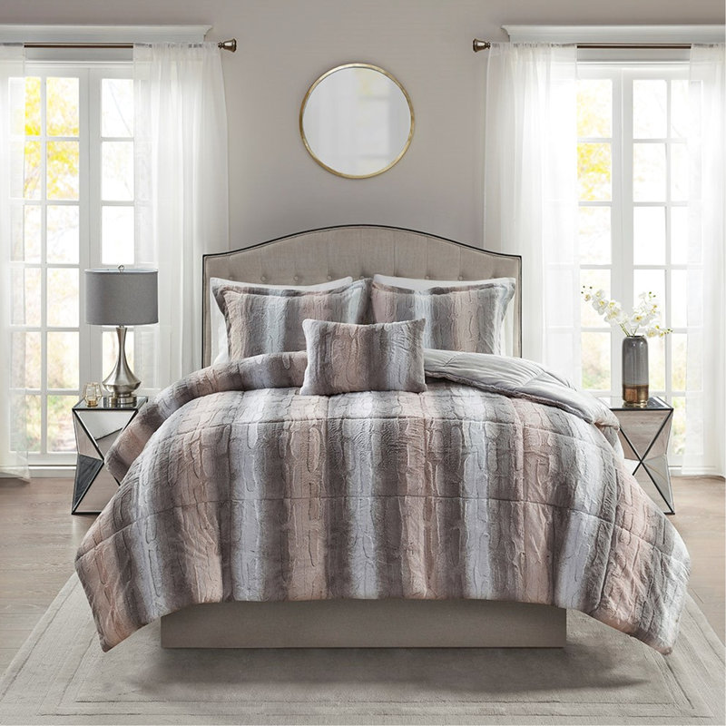 Édredon de luxe en fausse fourrure double / grand - ultra doux 4 pièces avec édredon, taies décoratives et coussins décoratifs