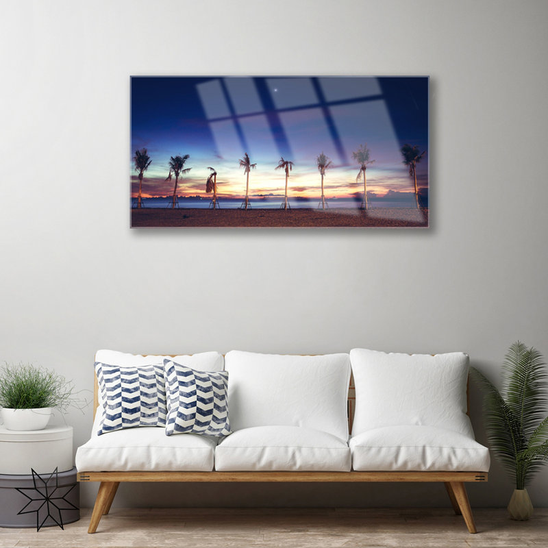 Palm Trees Beach Sea - No Frame Print on Glass