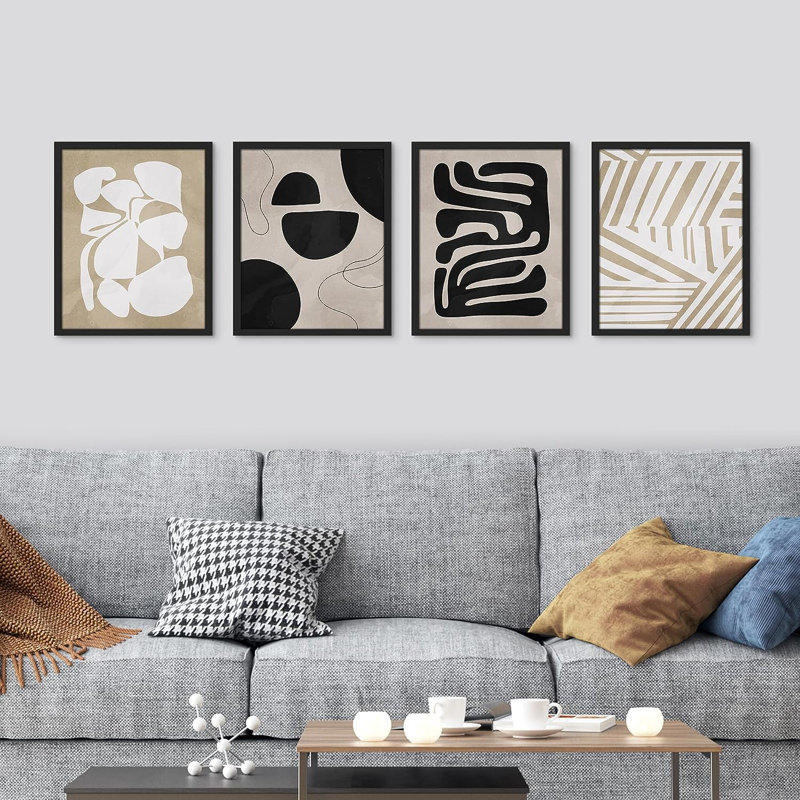 «Tropical Mid-Century», reproduction encadrée de 4 pièces, Cadre noir, H 14 po x l 11 po x P 1 po