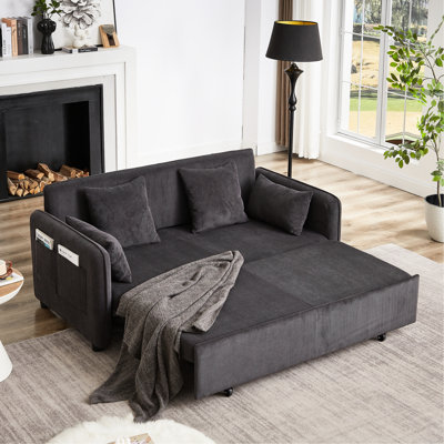 Canapé-lit réglable 66 po 3 en 1 avec lit escamotable 4 coussins et poches latérales