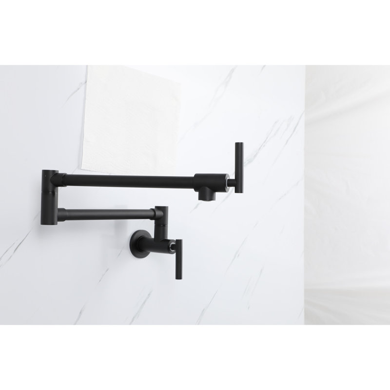 Wall Mount Pot Filler Faucet - Matte Black, Single Hole, 360 Rotation, Two Handles, Stretchable Arm, Kitchen Stove Black Mounted Swing, Brass, Use