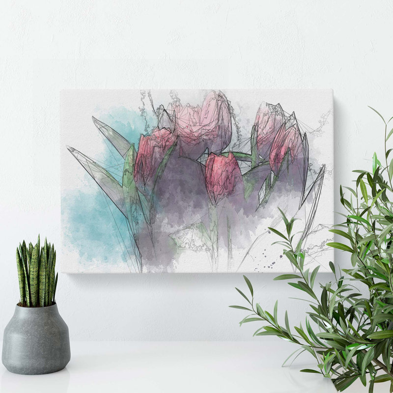 Bouquet Of Red Tulips In Abstract - Wrapped Canvas Print, 35cm H x 50cm W x 3cm D
