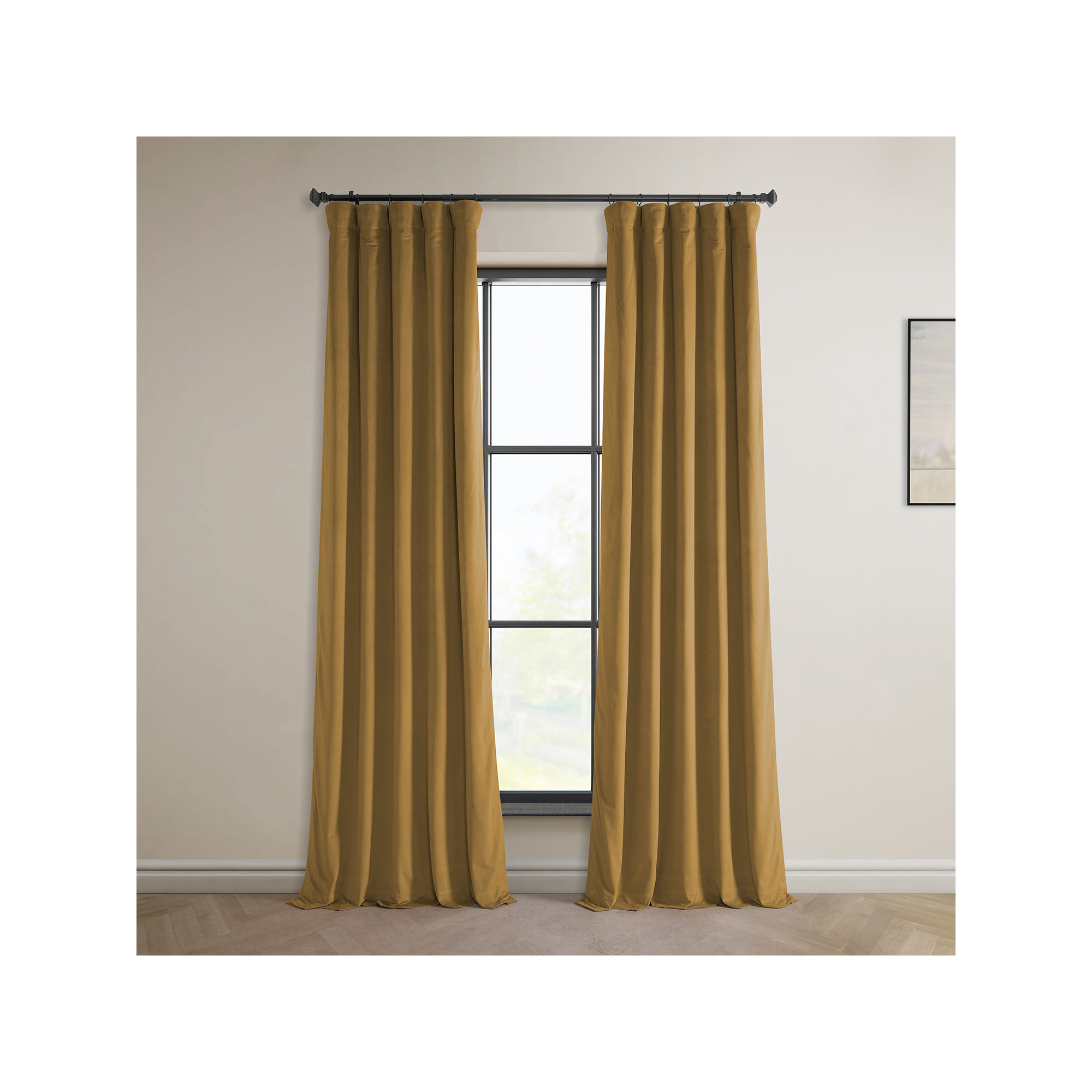 Loria Plush Velvet 100% Blackout Curtains For Bedroom, Living Room - Single Panel, Apple Cider Gold, 50" W x 108" L