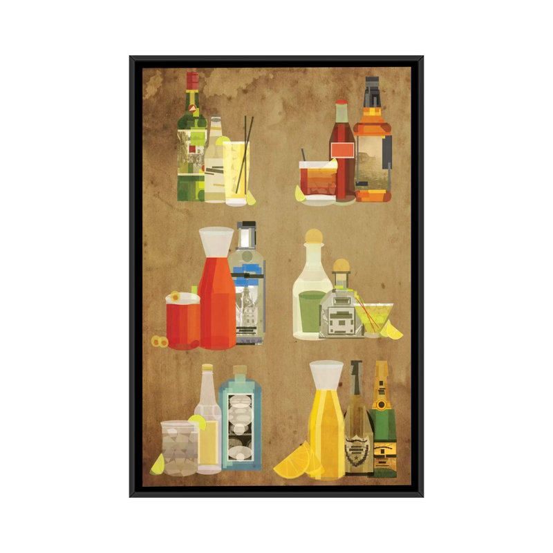 " Classic Cocktails " by 5by5collective, 26" H x 18" W x 1.5" D, Black Framed Canvas, No Mat