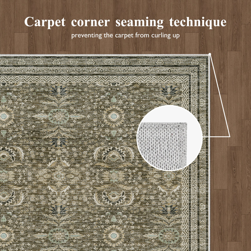 Retro-Style Flaxen Indoor Low-Pile Carpet, Machine Washable And Slip-Resistant, Child And Pet Friendly., Rectangle 9' x 12'