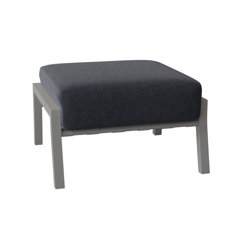 Cortland Outdoor Ottoman, Pewter Finish, Canvas Heather Beige Sunbrella® Canvas