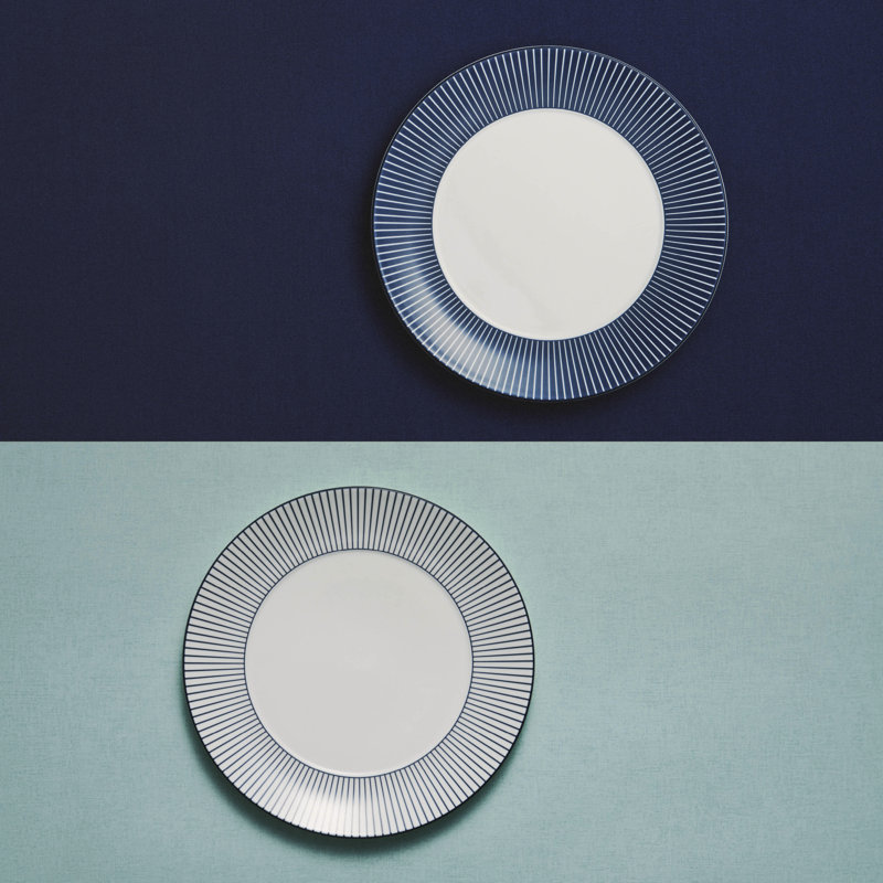 Wedgwood Gio Blue Plate 9.3in Pinstripe, Dark Blue/White