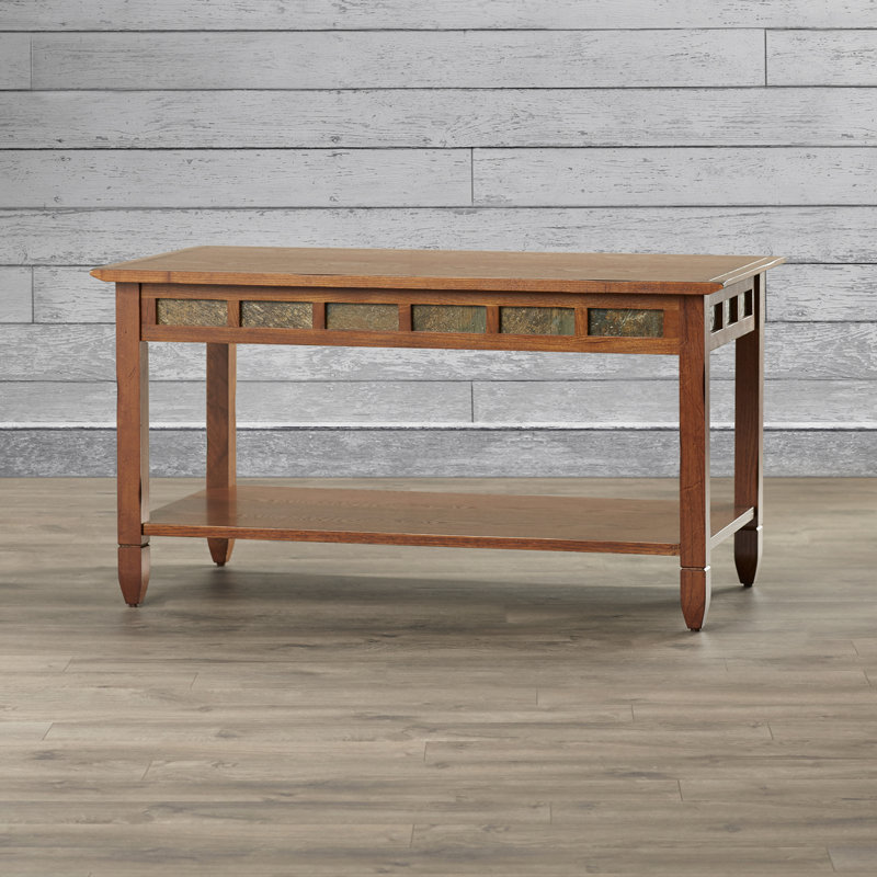 Rustic Solid Wood Slate Coffee Table, Rustic Oak