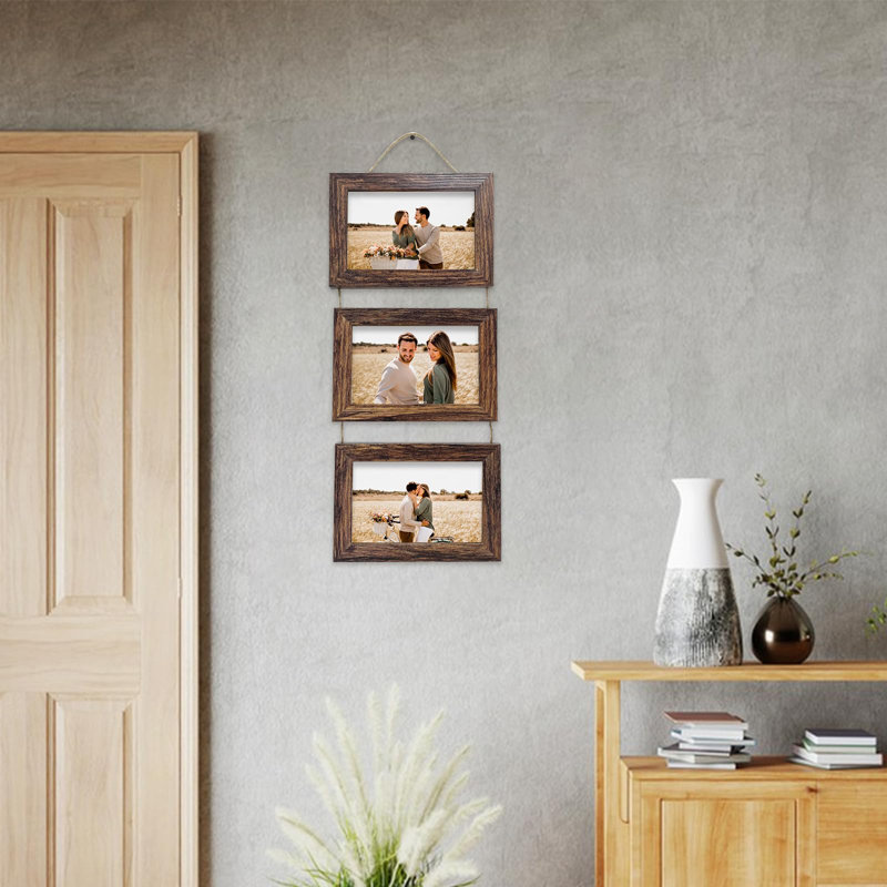 Ensemble de 2 cadres muraux suspendus 4 x 6 avec 3 ouvertures brun rustique