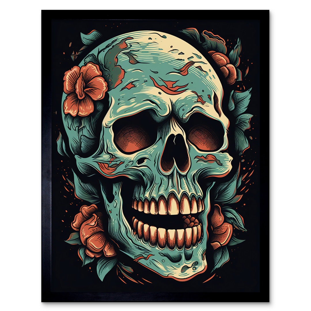 Photina Flowers Skull Old School USA Tattoo Ink Body Rockabilly Americana - Single Picture Frame Art Prints