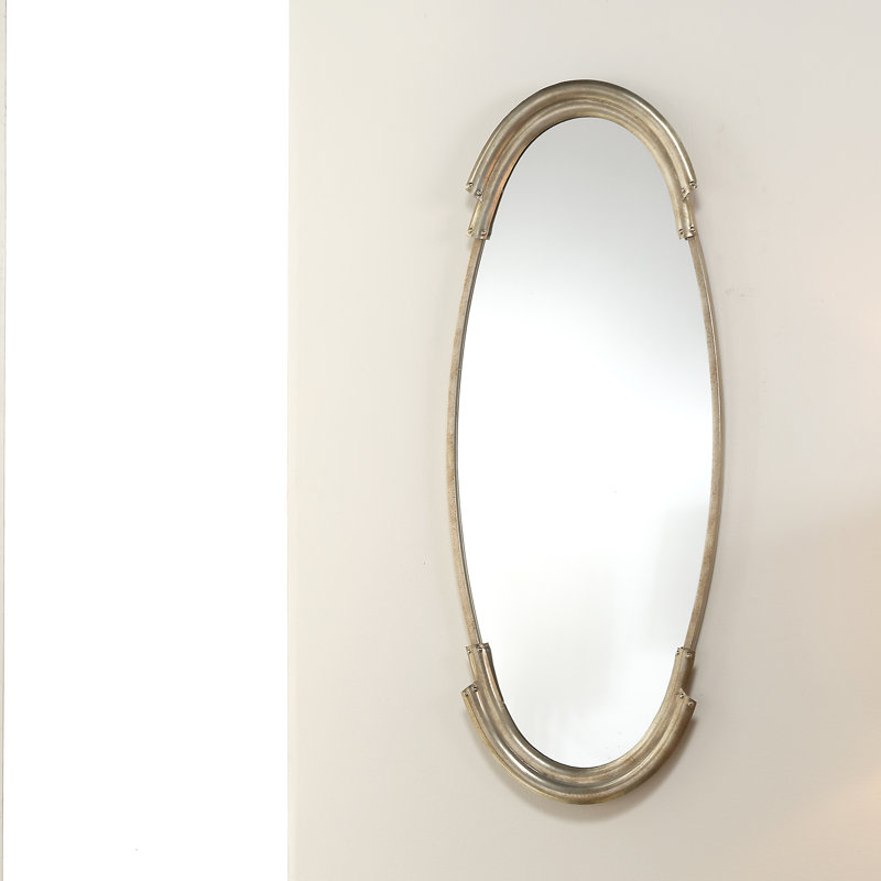 Margaux Oval Metal Mirror, Antique Silver