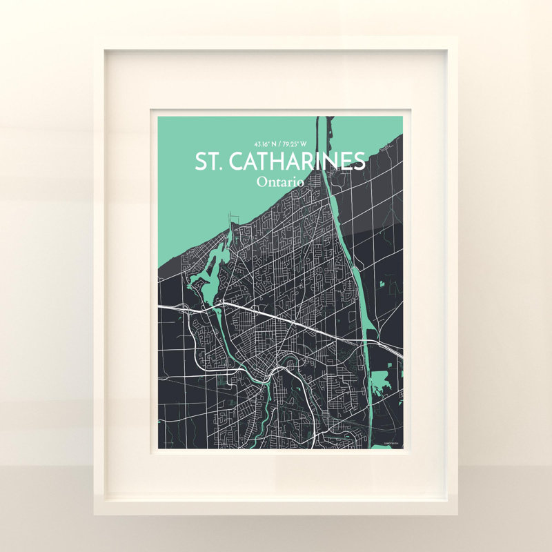 St. Catharines City Map, impression, H 20 po x l 16 po, Vert / gris