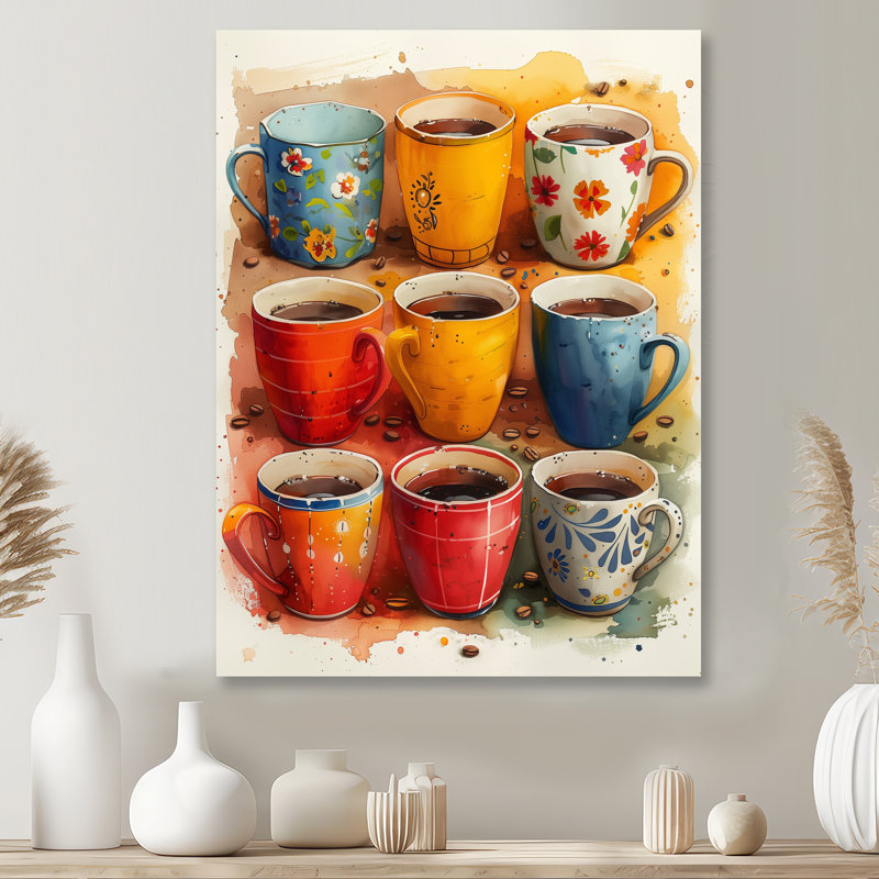 Tasse de café rouge et bleu Boho Morning II - café, art mural, H 34 po x l 44 po, Métal métal