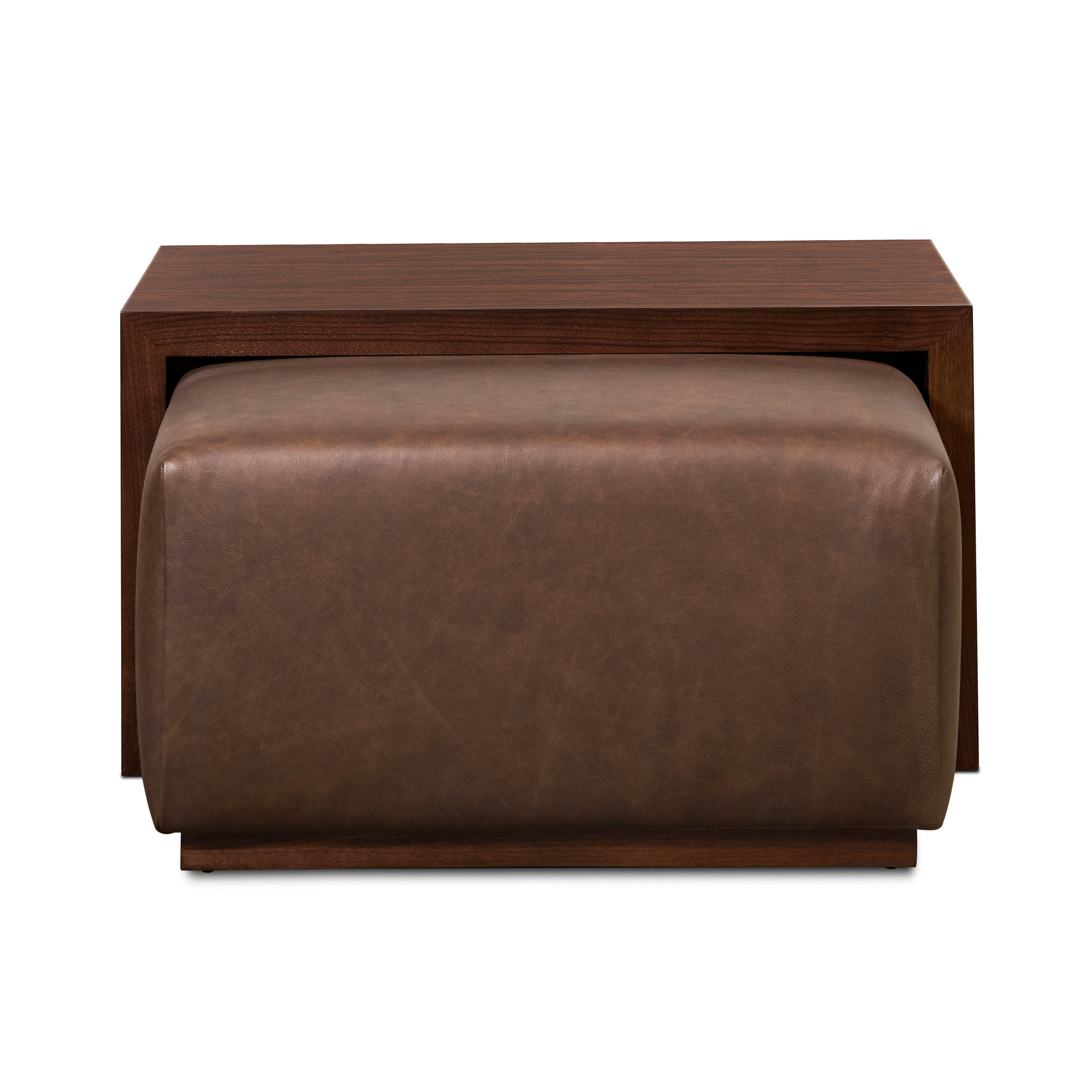 Jarmo Full-Grain Genuine Italian Leather Ottoman With Walnut Table, Bridle Brown